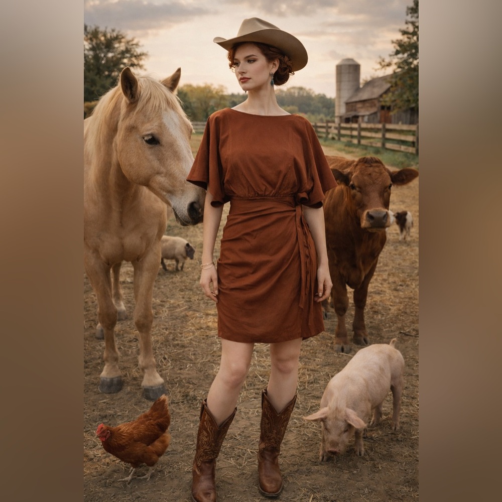Free People Rough Rider Burnt Rust Orange Brown Open Back Wrap Mini Dress Size M